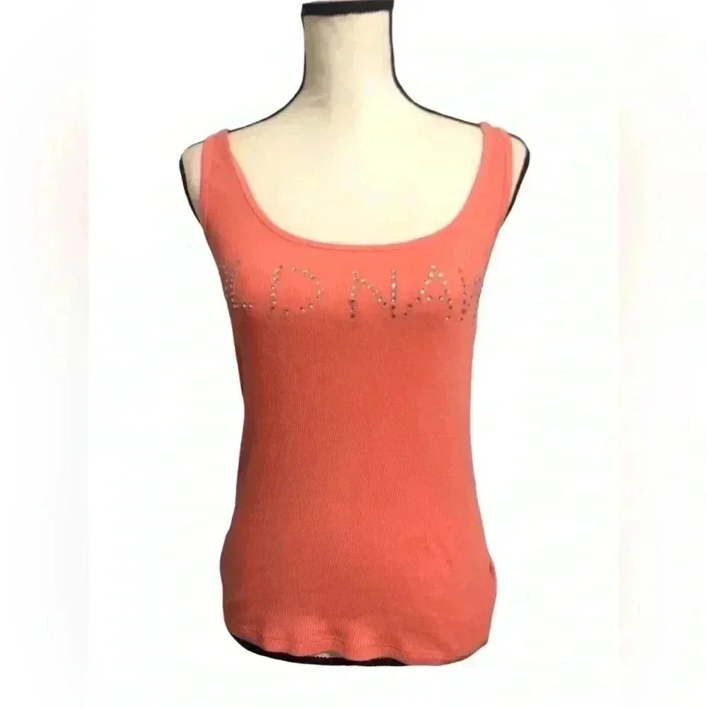 Y2K Old Navy Coral Perfect Fit Rhinestone Embellished Tank Top Size Medium
